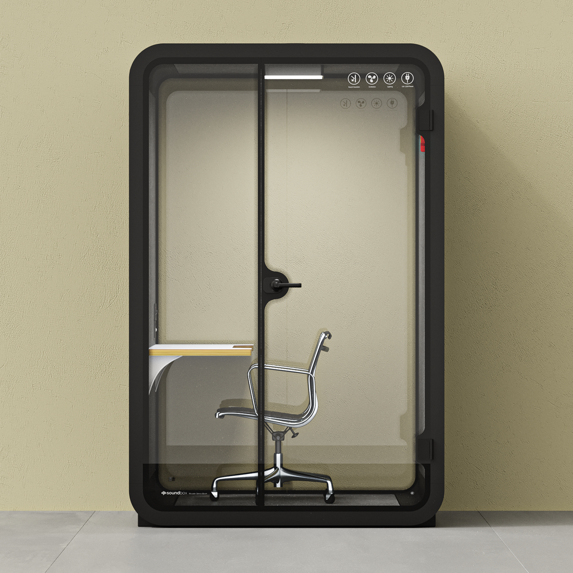 Office Phone Booth Quell - 2 PersonWooden / Dark Gray / Work Station + Designer Office Chair