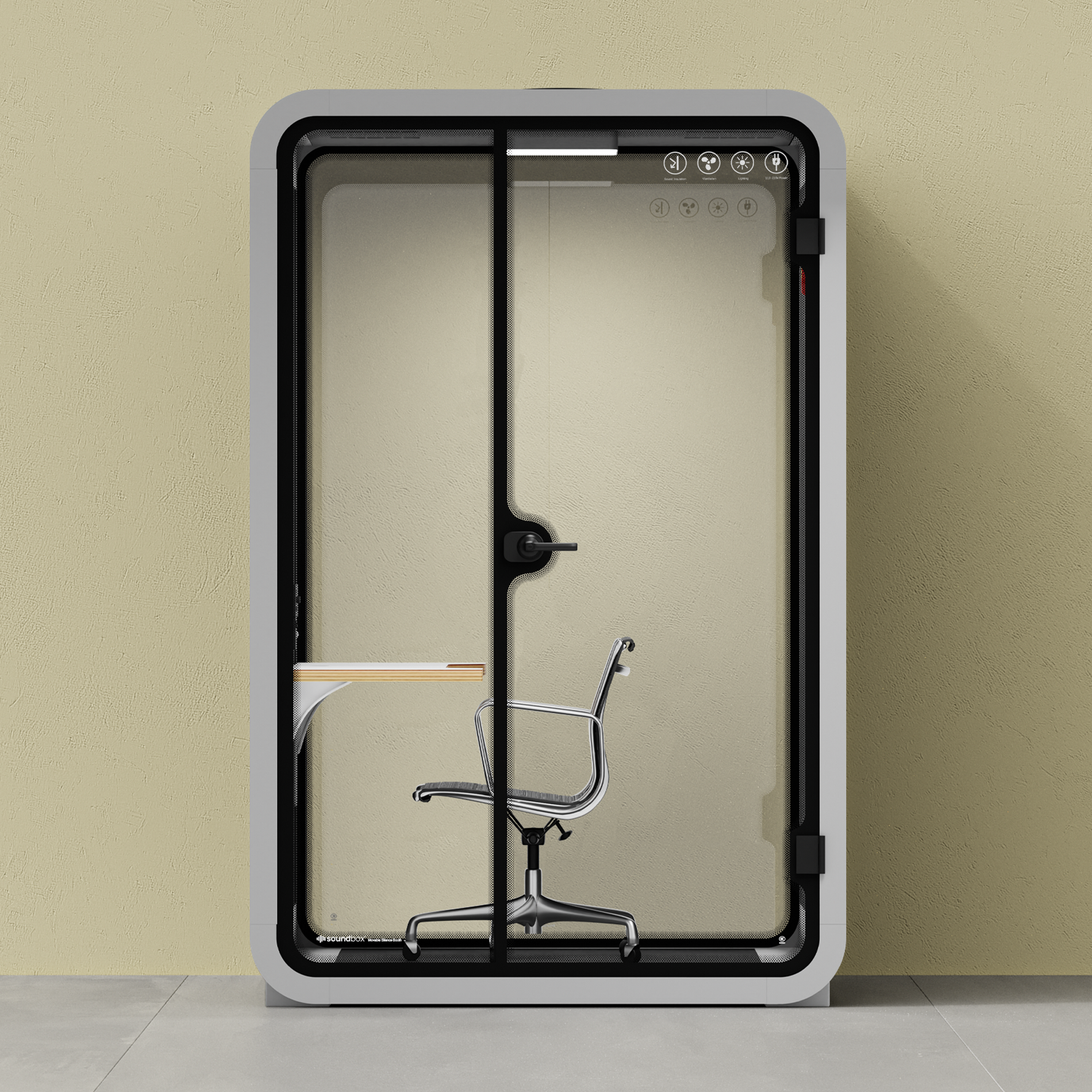 Office Phone Booth Quell - 2 PersonLight Grey / Dark Gray / Work Station + Designer Office Chair