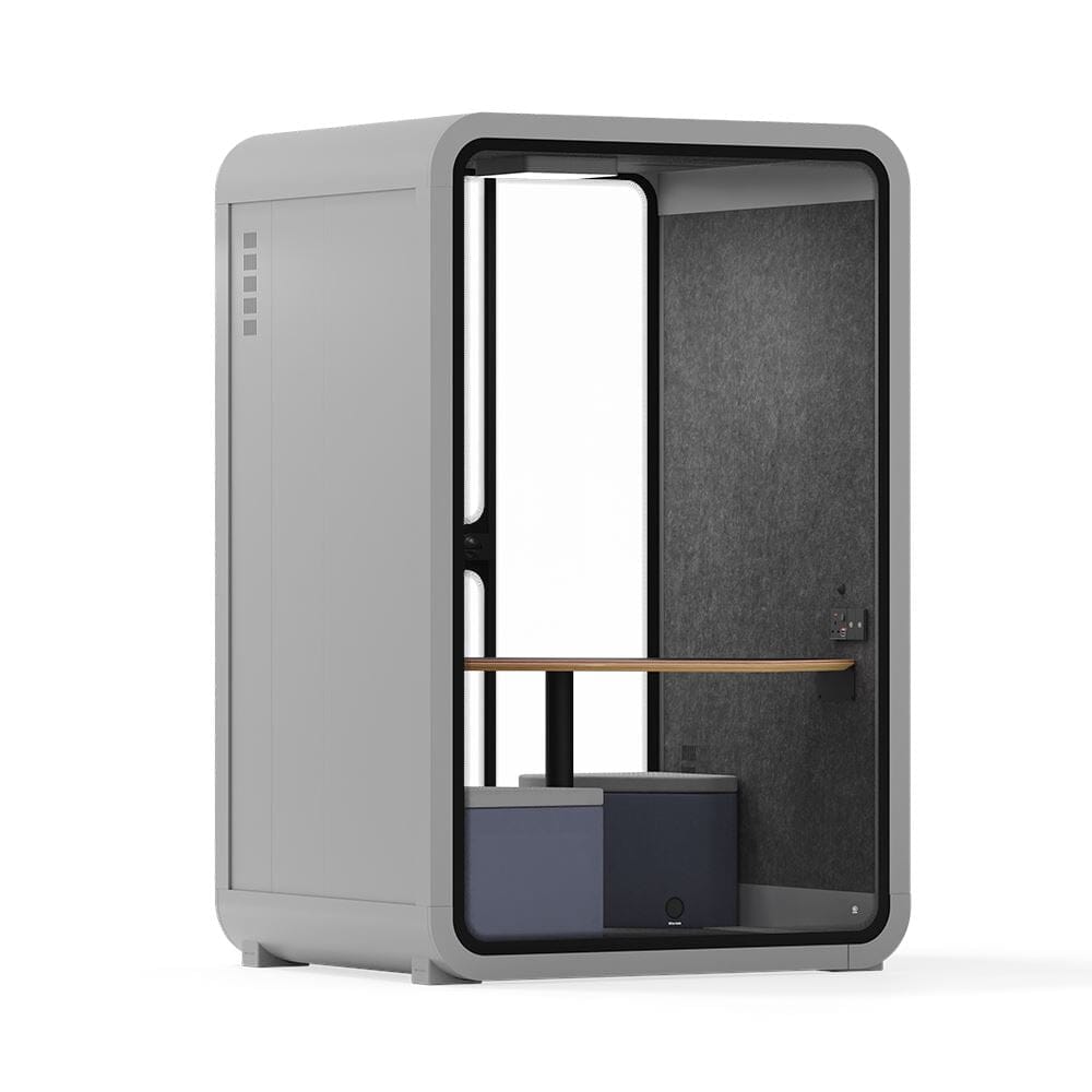 Office Phone Booth Quell - 2 PersonLight Grey / Dark Gray / Meeting Room + Table + Corner Stool
