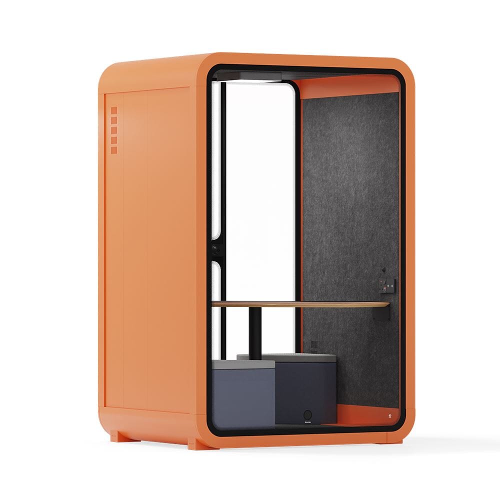 Office Phone Booth Quell - 2 PersonOrange / Dark Gray / Meeting Room + Table + Corner Stool