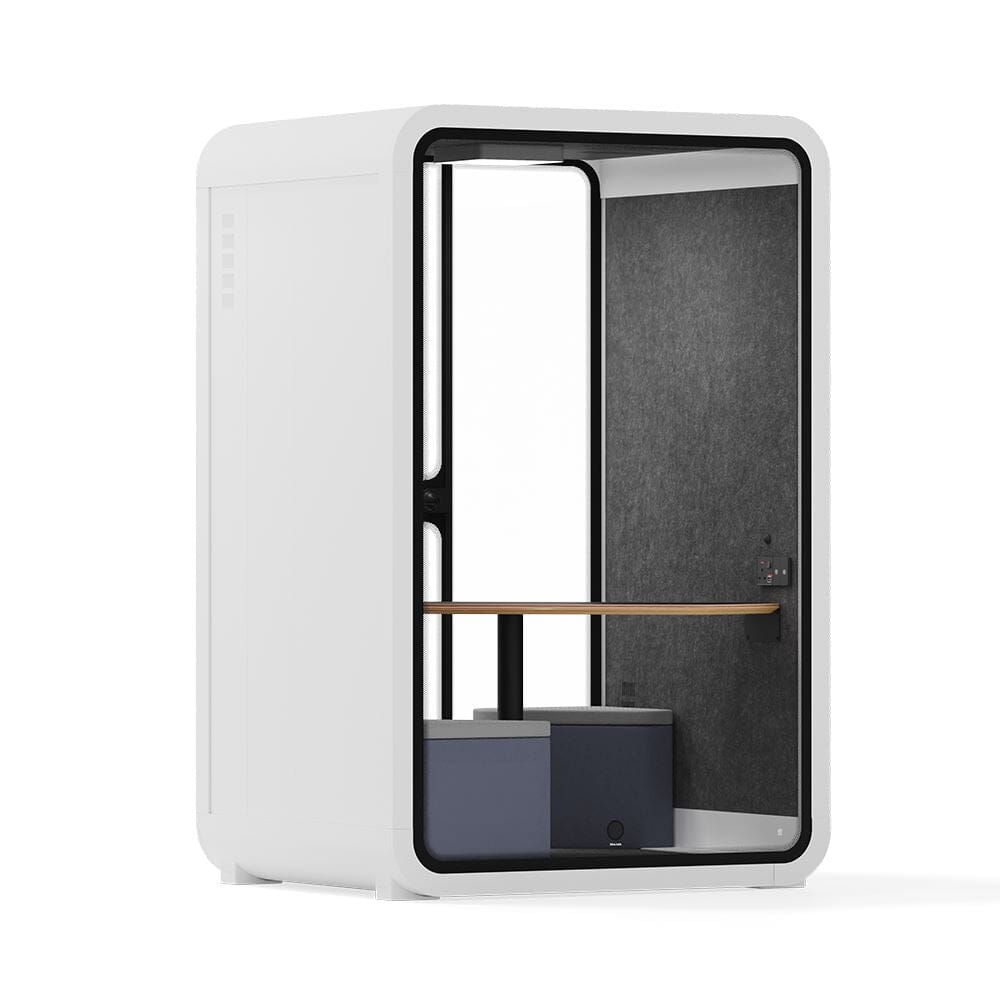 Office Phone Booth Quell - 2 PersonWhite / Dark Gray / Meeting Room + Table + Corner Stool