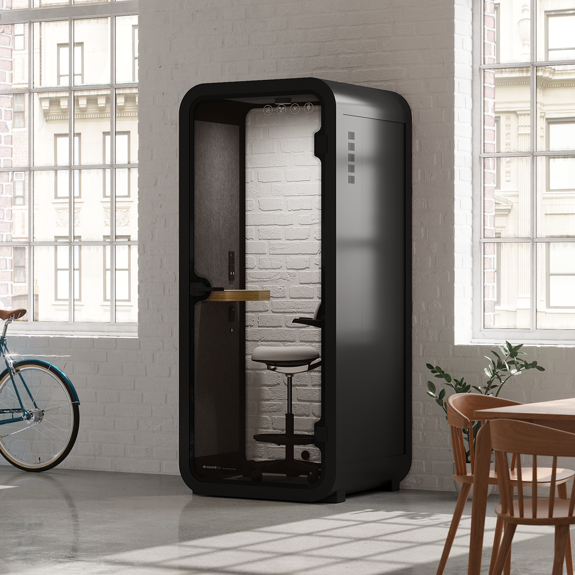 Office Pod Quell AcousticCharcoal / Dark Grey / With Furniture