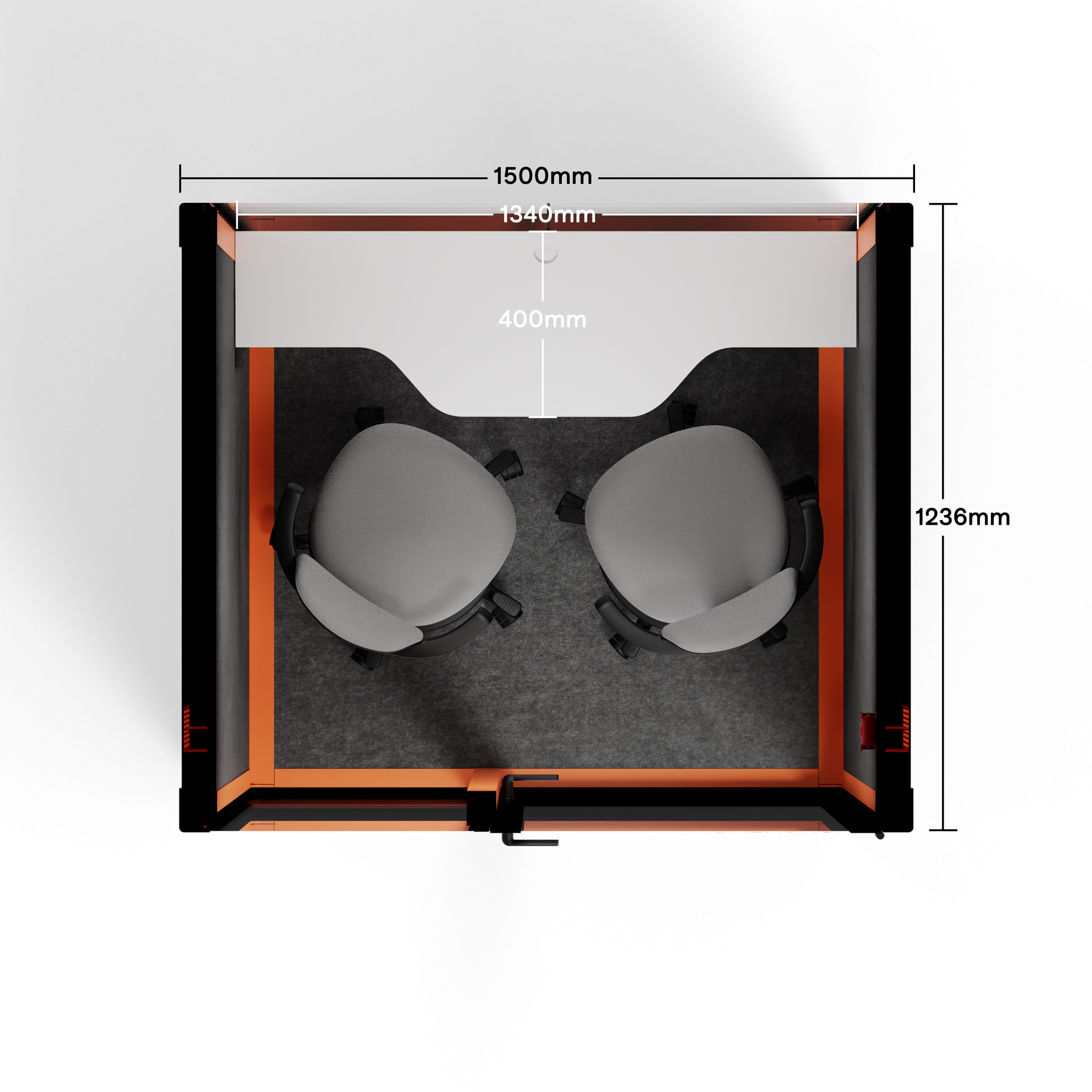 Quell - CoWorker - 2 Person PodOrange / Dark Gray / Dual Zoom Room + Device Shelf + 2 Barstools
