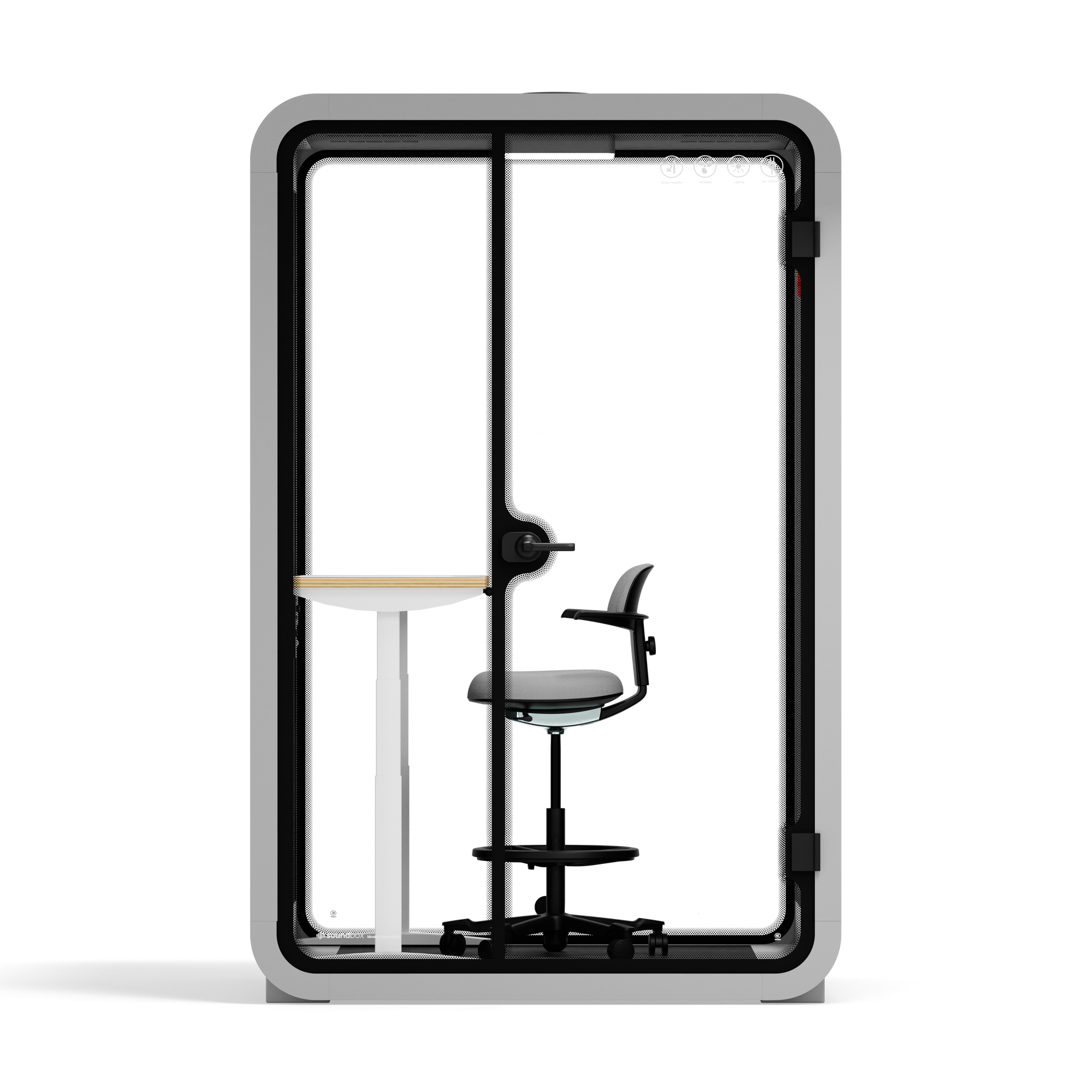 Office Phone Booth Quell - 2 PersonLight Grey / Dark Gray / Electric Adjustable Work Station + Stool