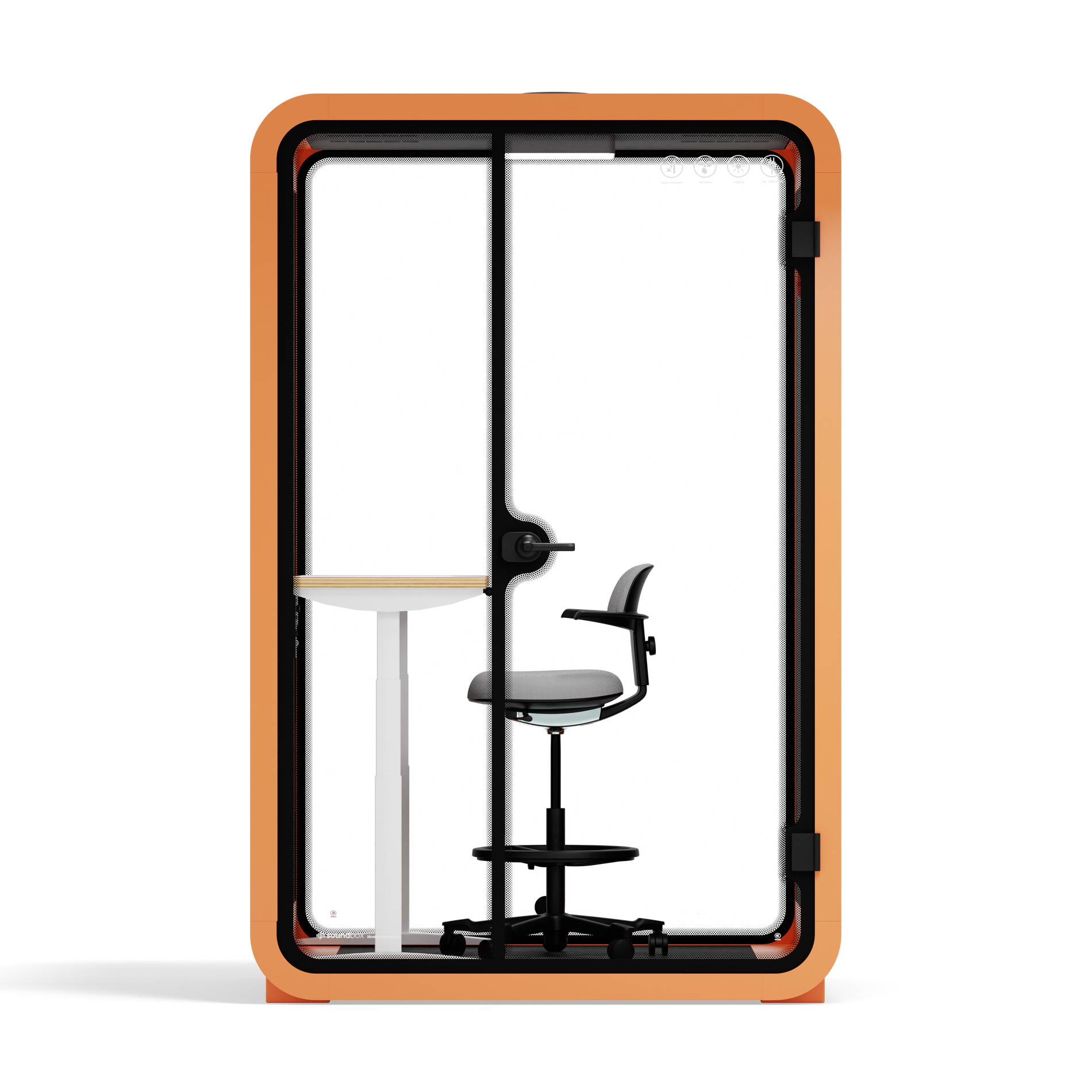 Office Phone Booth Quell - 2 PersonOrange / Dark Gray / Electric Adjustable Work Station + Stool