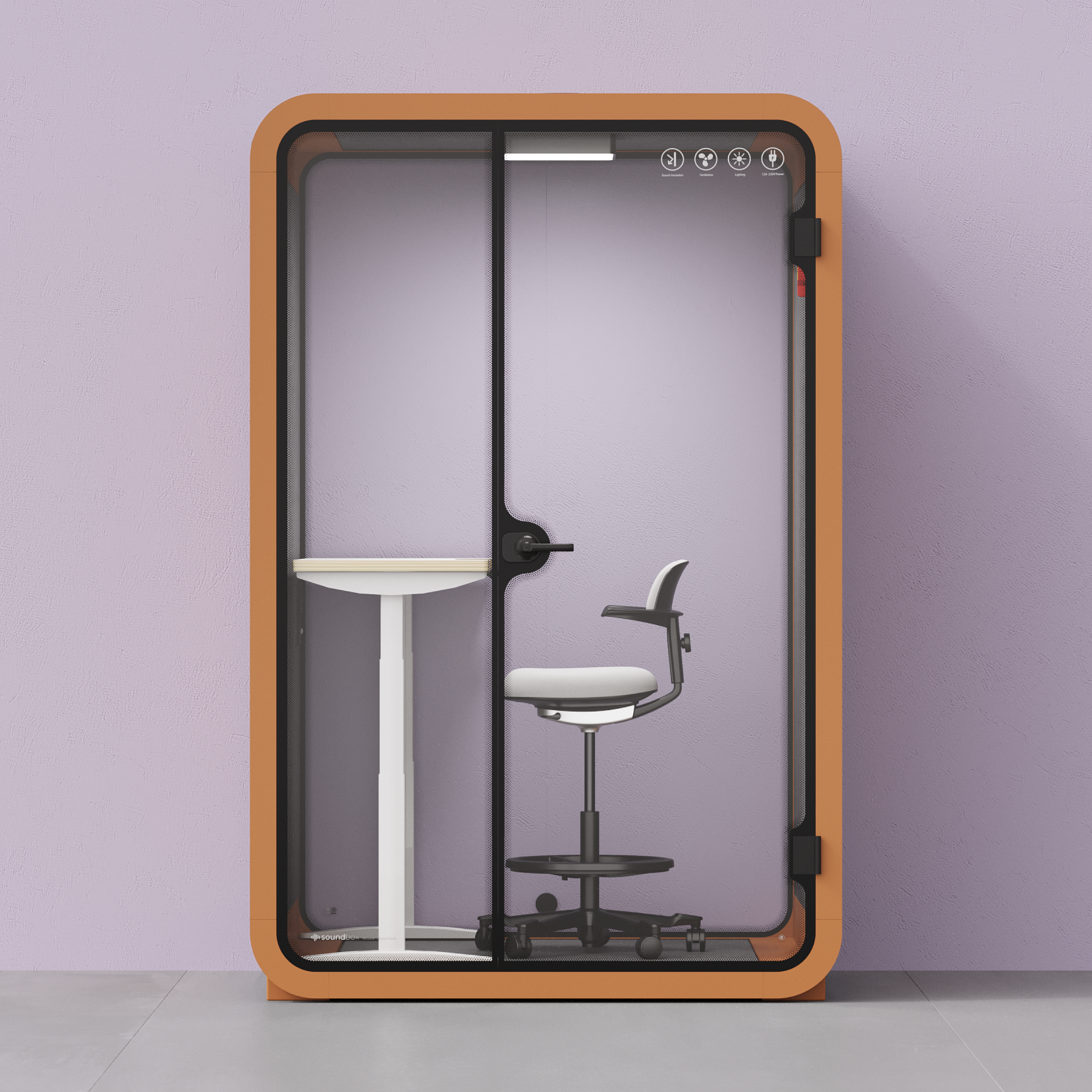 Office Phone Booth Quell - 2 PersonOrange / Dark Gray / Electric Adjustable Work Station + Stool