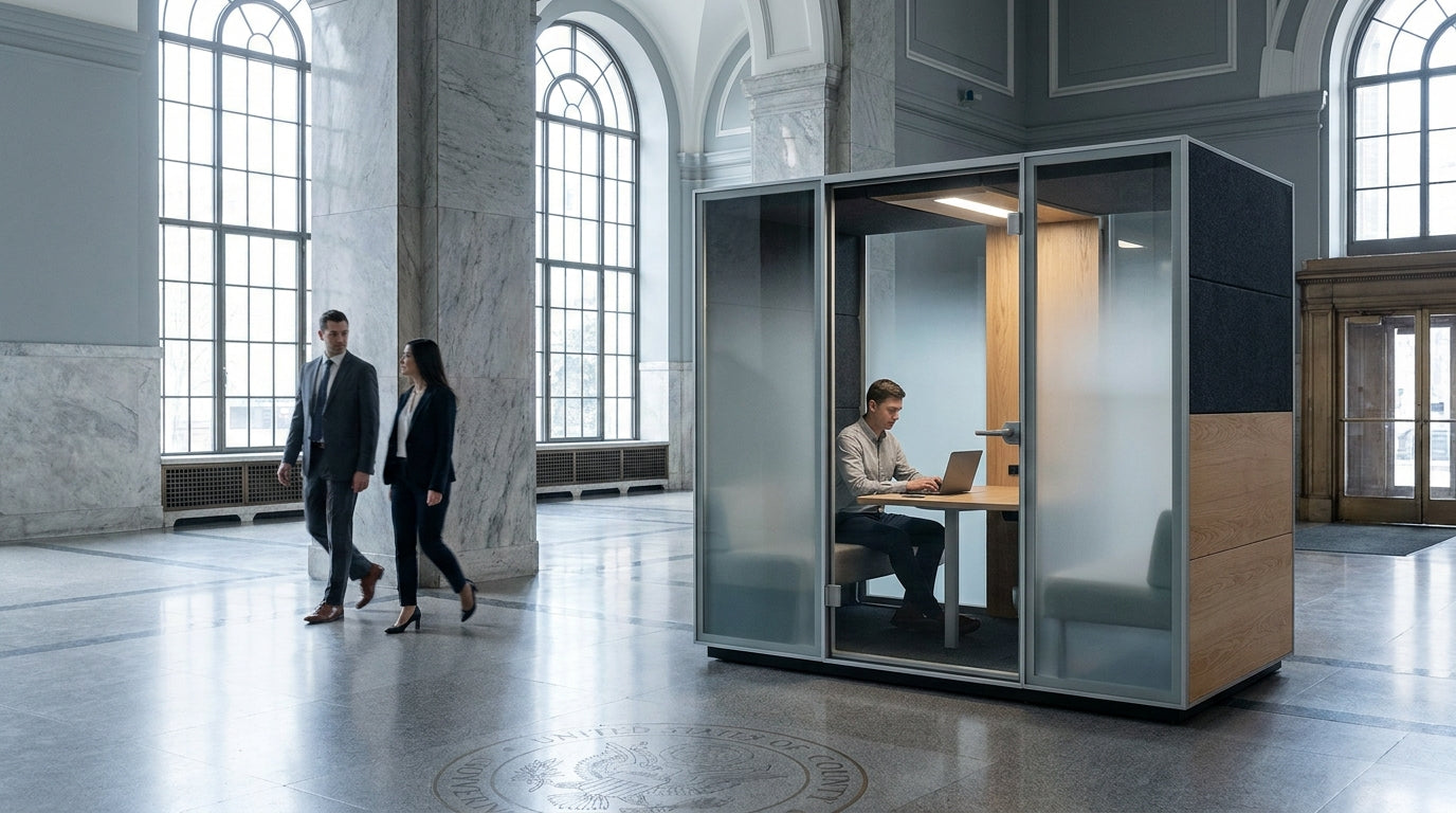 Soundproof office pod for government and civic buildings