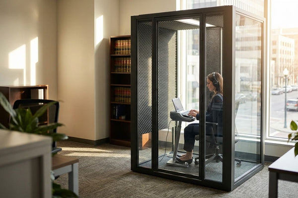 Soundproof booths for court reporters and legal transcription