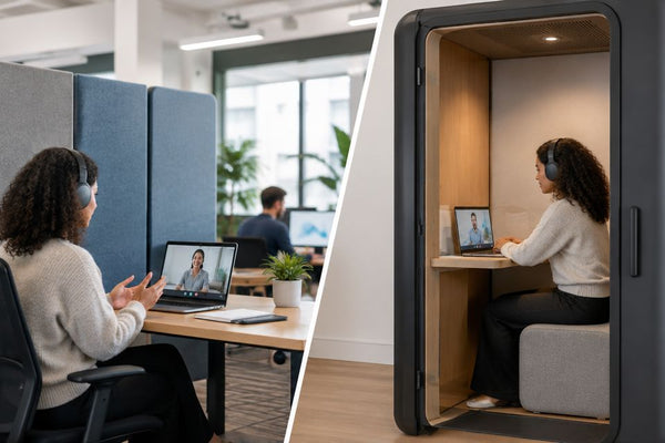 Do acoustic panels or a pod work better for open-plan calls?