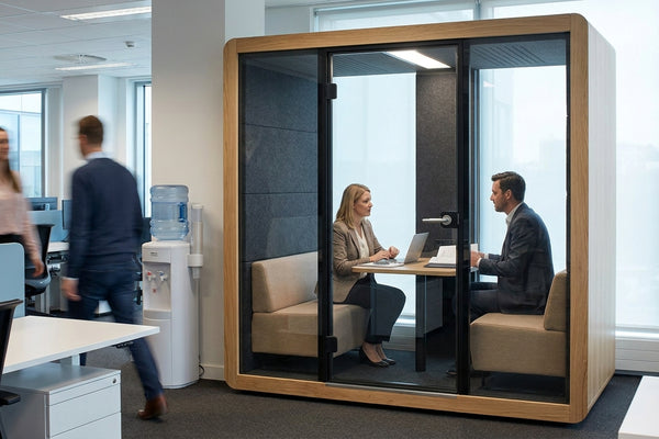 Soundproof meeting pod for compliance and legal reviews