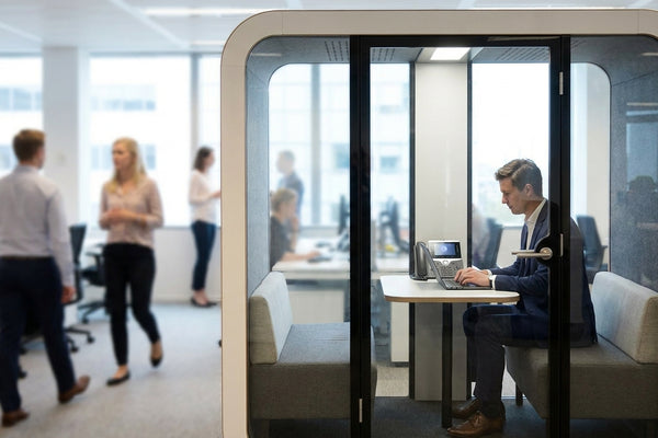Soundproof pod for investor update calls in shared offices