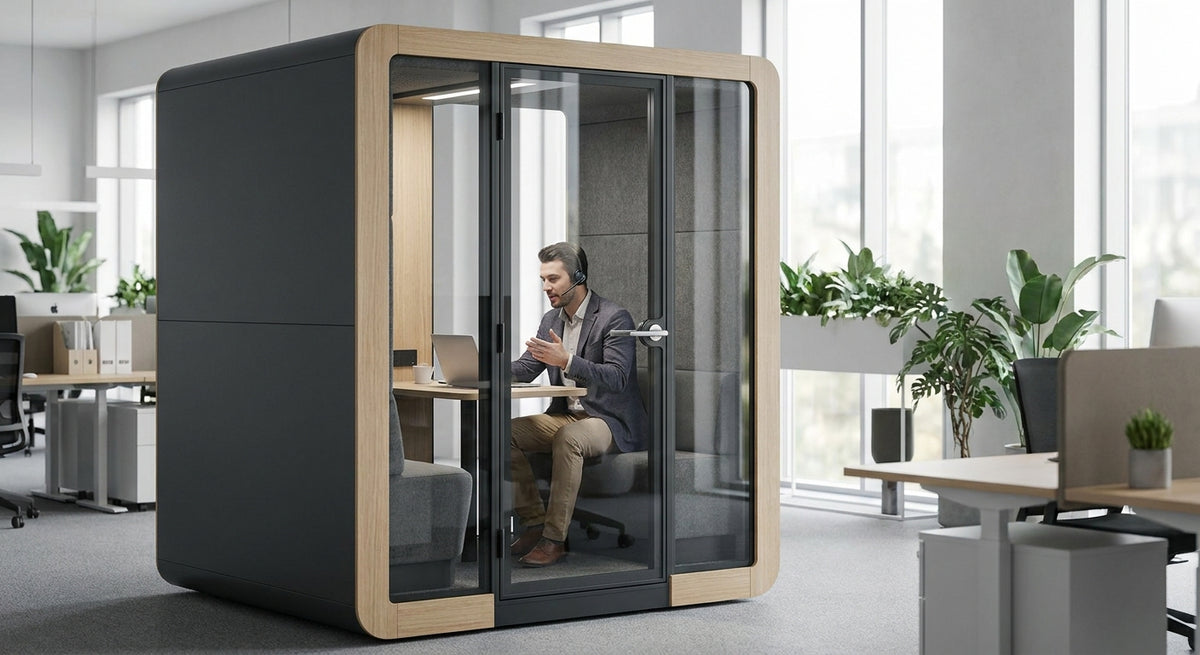 Soundproof meeting pod for client calls and briefings