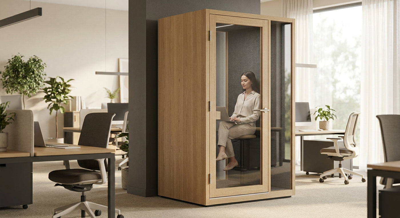 Quiet office phone booth for open-plan floors