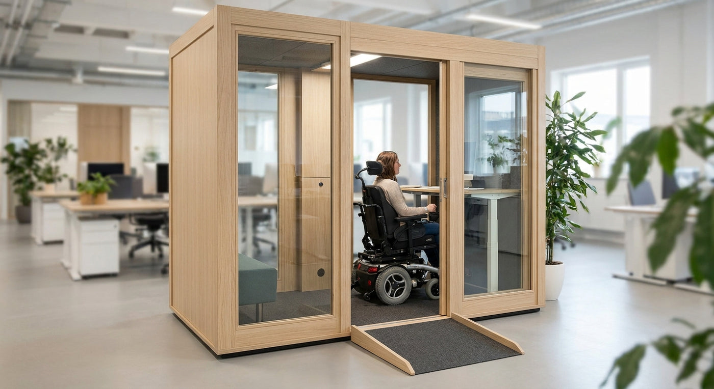 Accessible office pod for wheelchair users and ADA spaces