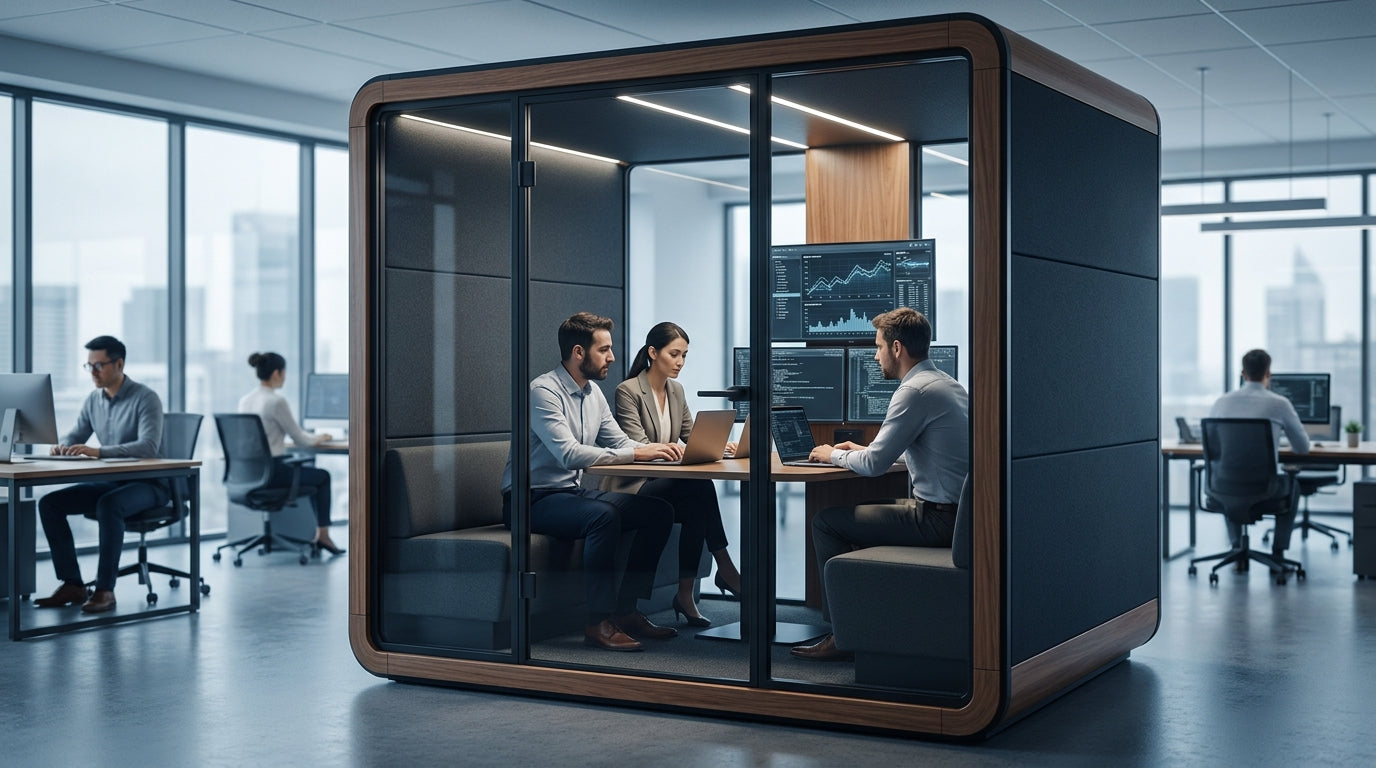 Soundproof office pod for cybersecurity and IT security teams