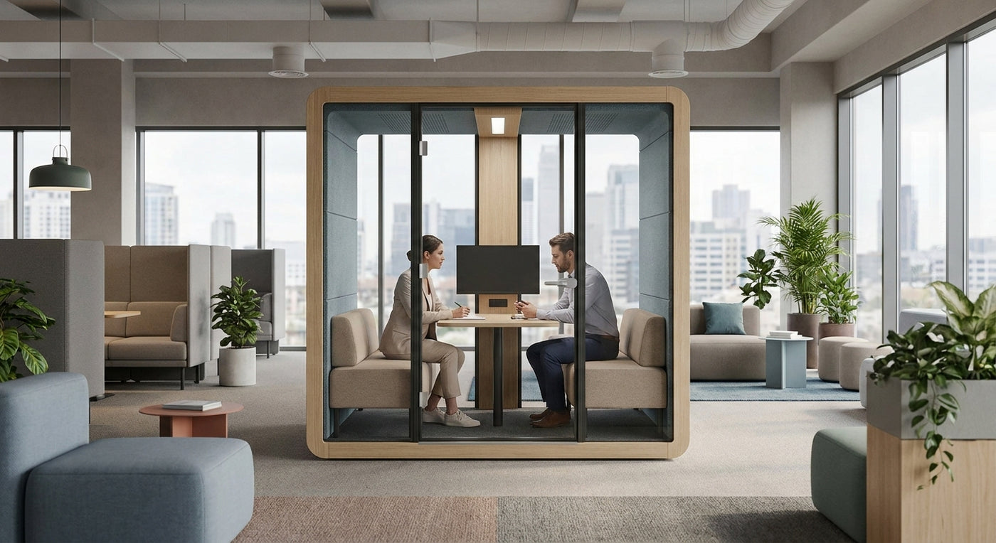 Portable meeting room pods for flexible offices