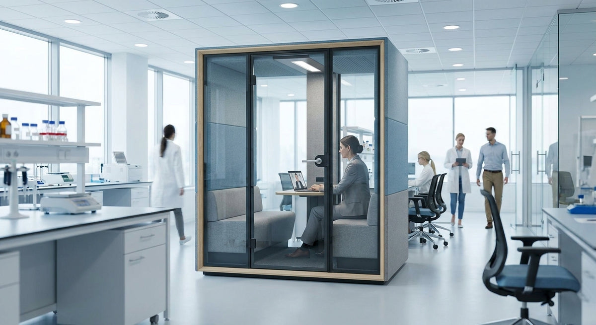 Soundproof office pod for pharmaceutical companies