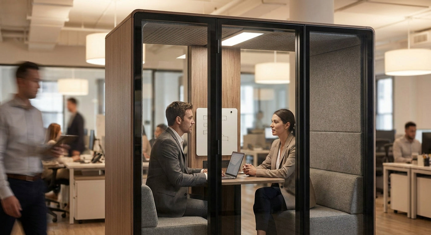 Soundproof office booth for sales coaching sessions
