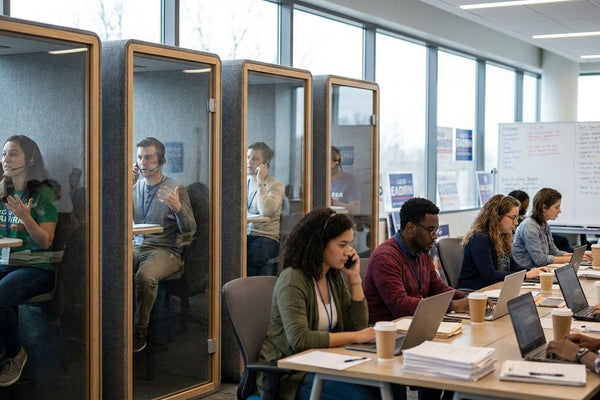 Soundproof booths for political campaign phone banks