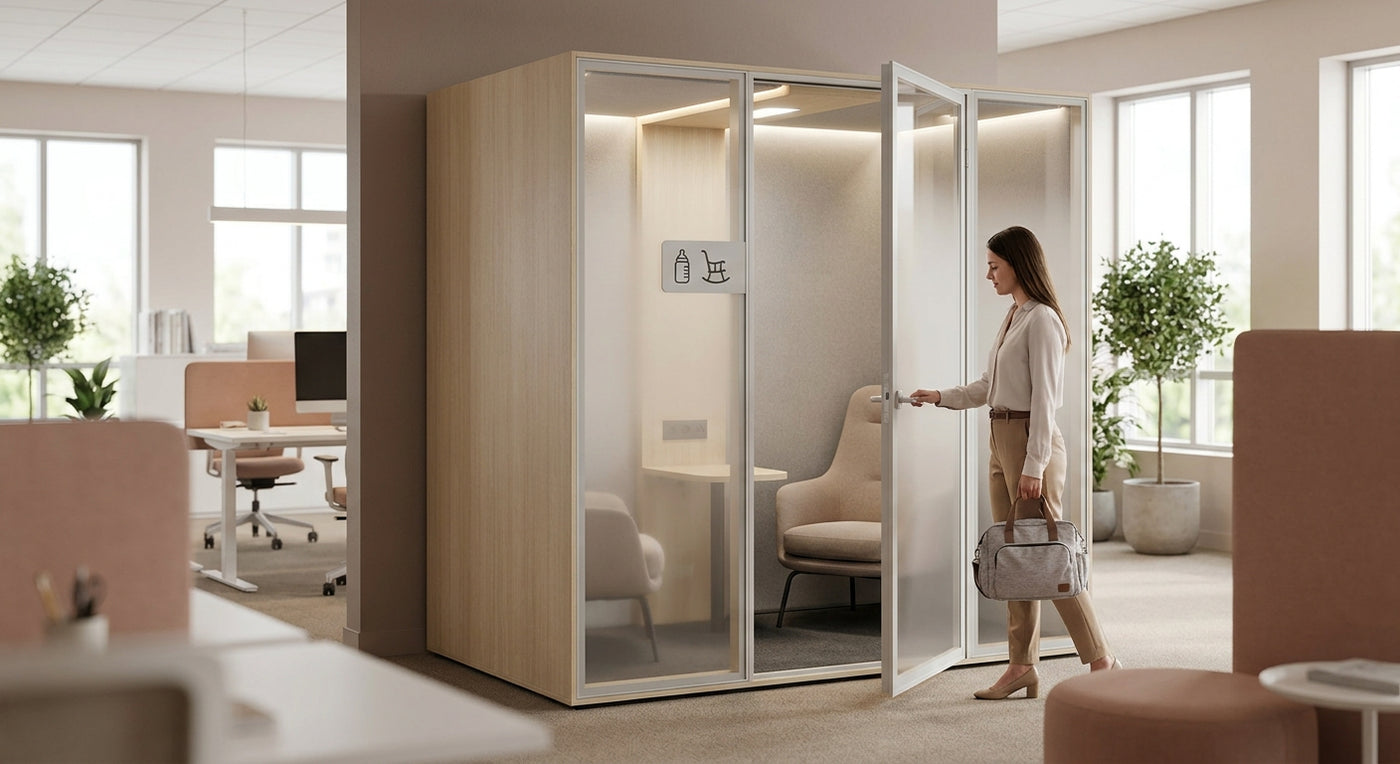 Soundproof pod for lactation and nursing rooms at work