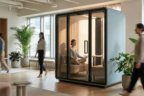 Soundproof pod for mindfulness and mental health breaks