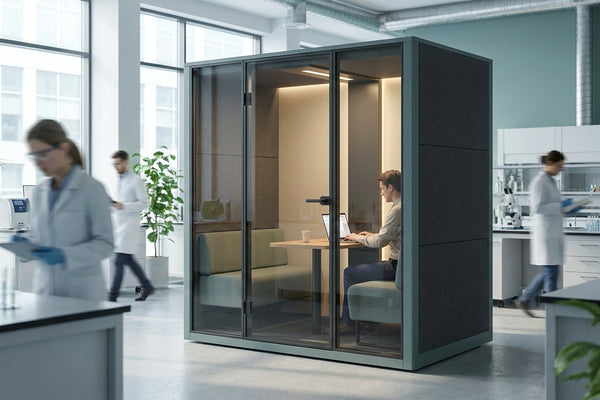 Soundproof office pod for biotech and life sciences offices