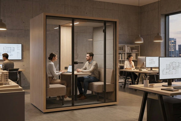 Soundproof meeting pod for architecture and design firms