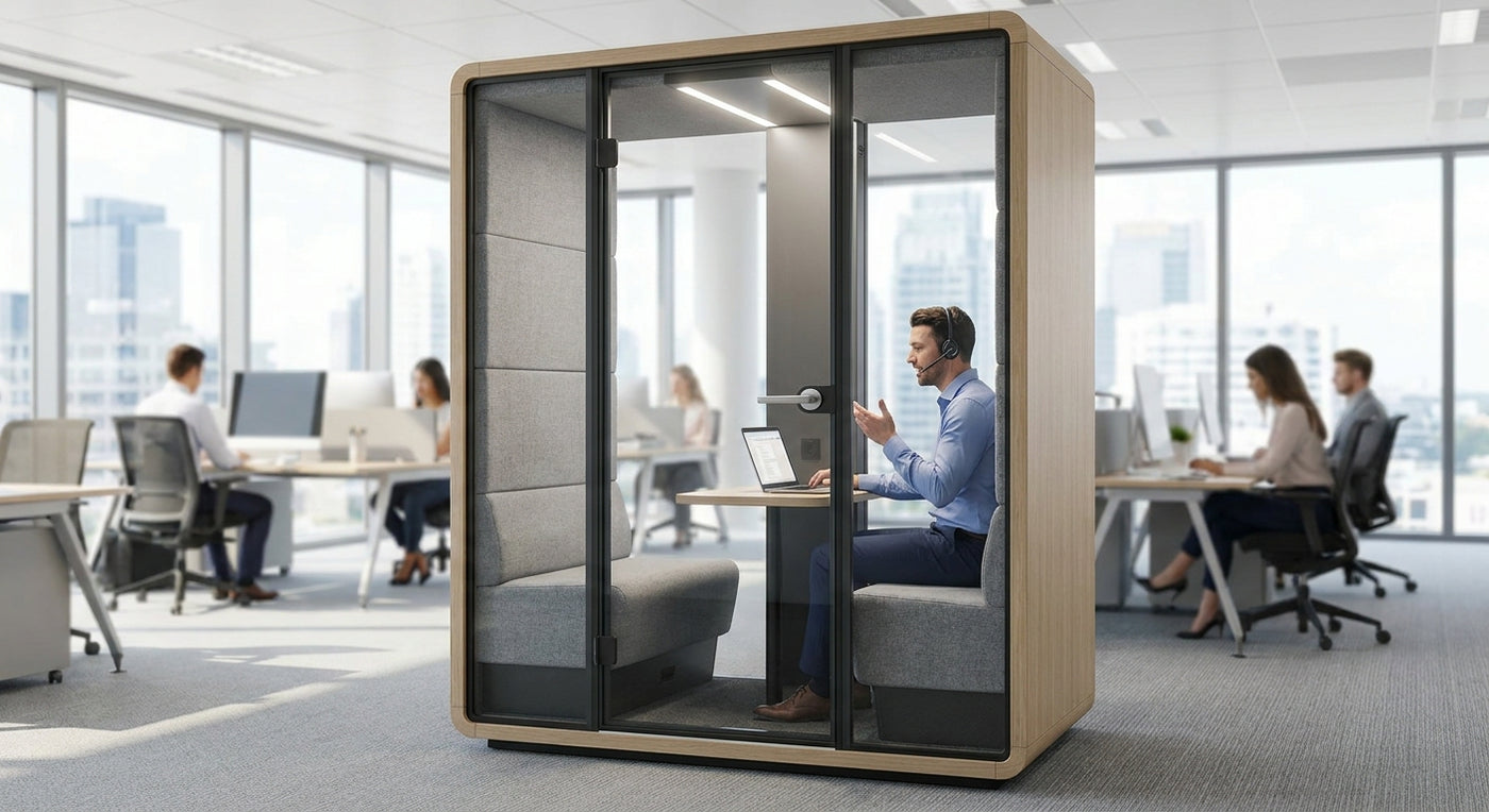 Phone booth pod for sales teams making calls