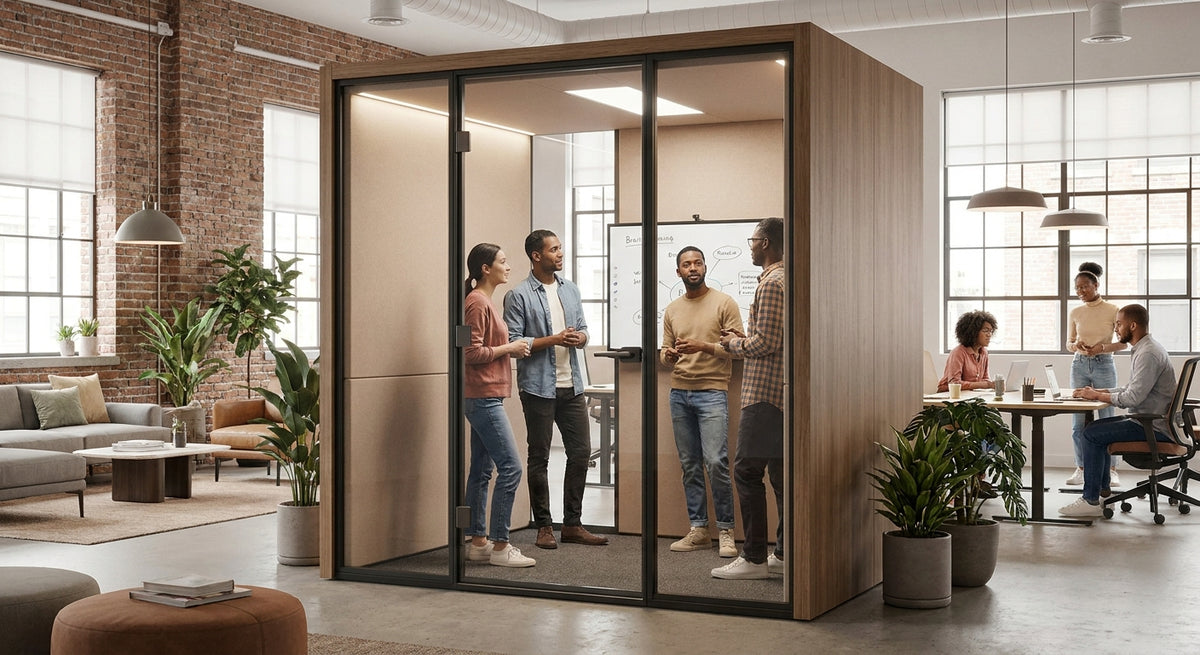 Soundproof office booth for creative agency teams