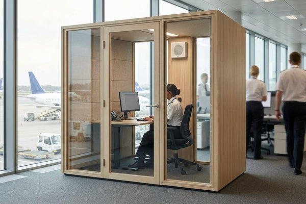 Acoustic pods for airport ground staff operations offices