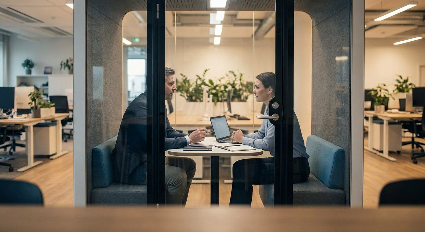 How to use a 2 person booth for employee reviews