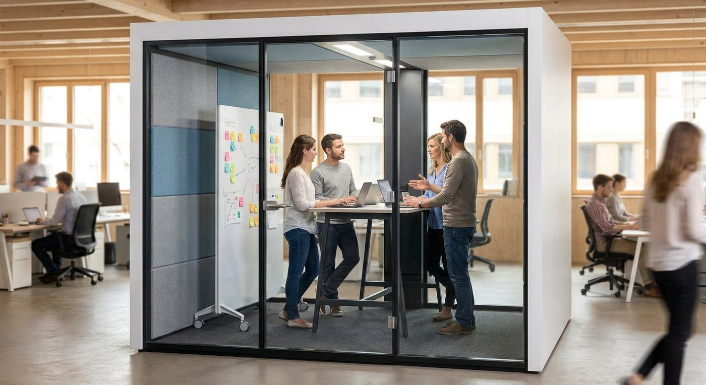 Soundproof meeting room for agile product teams