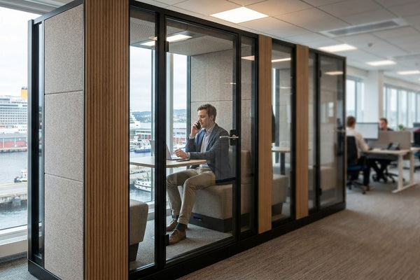 Soundproof booths for cruise line shore-side offices