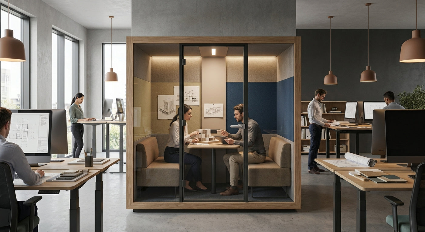 Soundproof office booths for architects and design studios