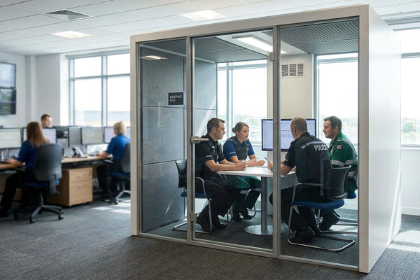 Soundproof booth for police and emergency services briefings
