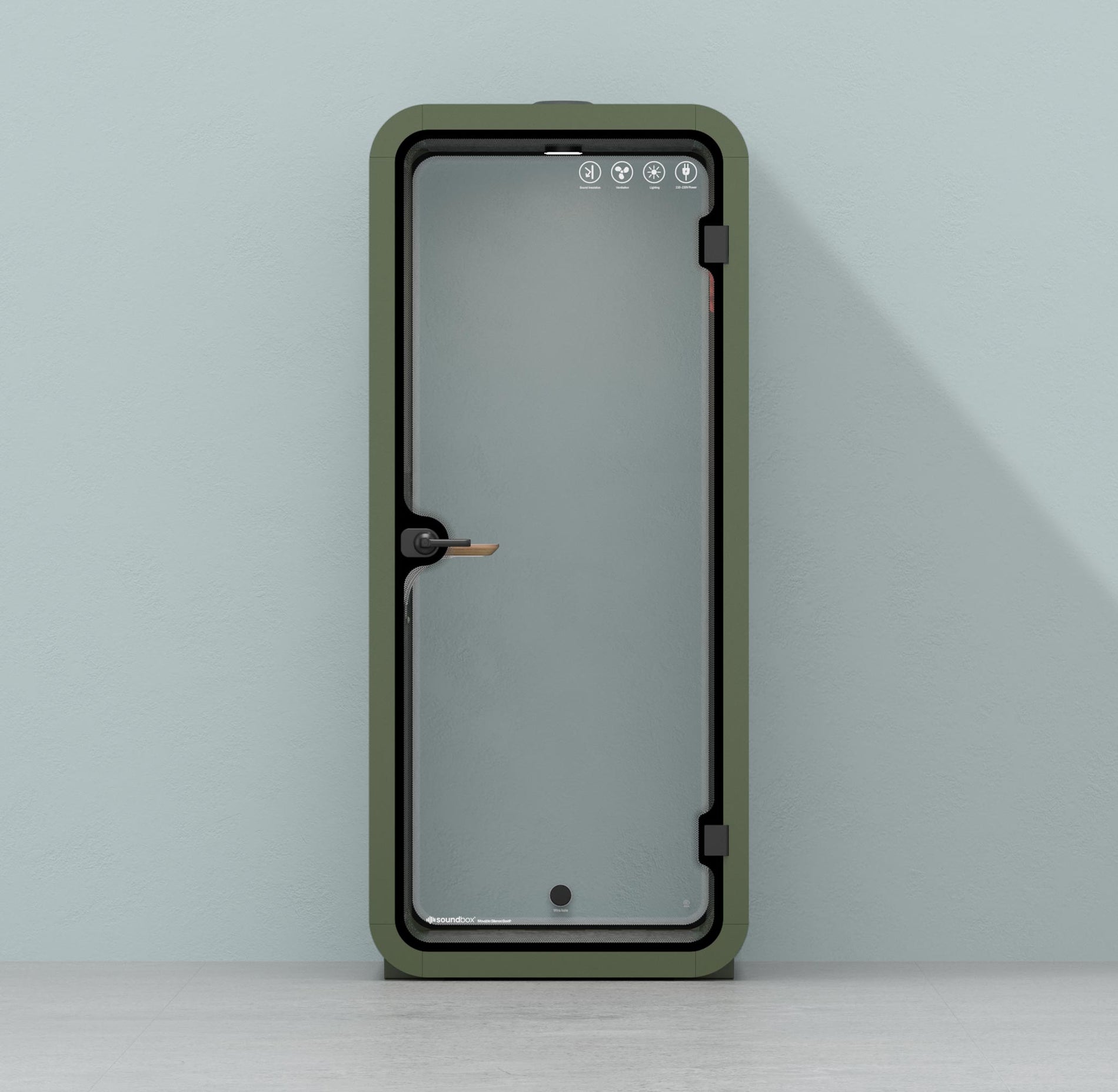 Büro Pod Quell AkustikGreen / Dark Grey / No Furniture | Upgraded Device Shelf