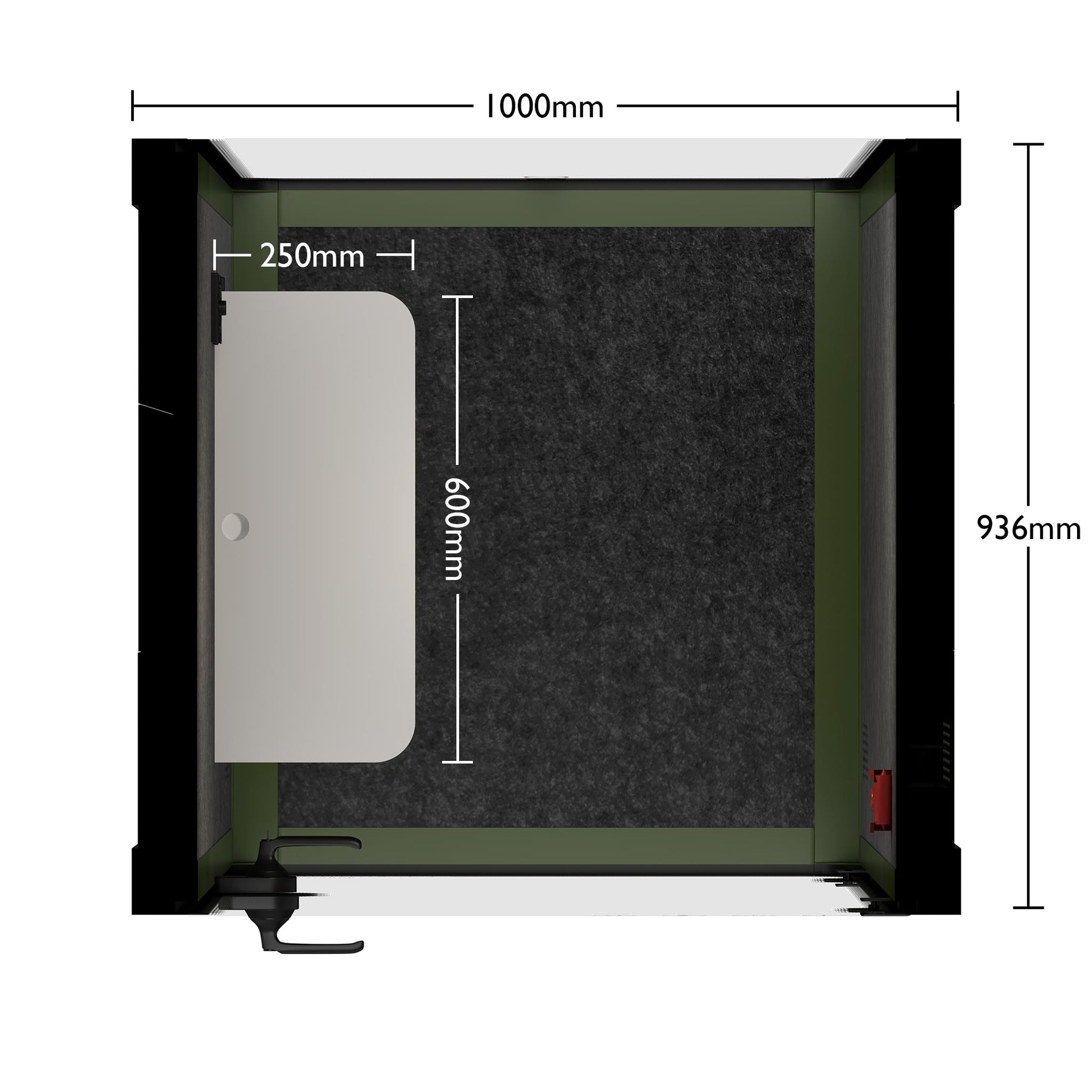 Büro Pod Quell AkustikGreen / Dark Grey / No Furniture | Upgraded Device Shelf