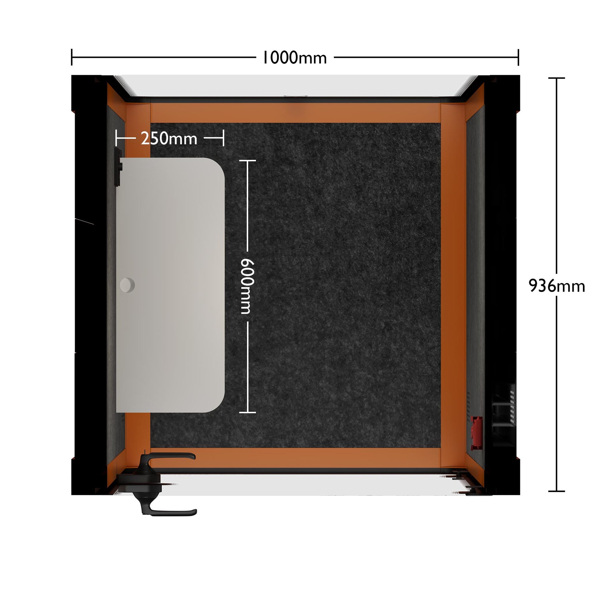 Büro Pod Quell AkustikOrange / Dark Grey / No Furniture | Upgraded Device Shelf
