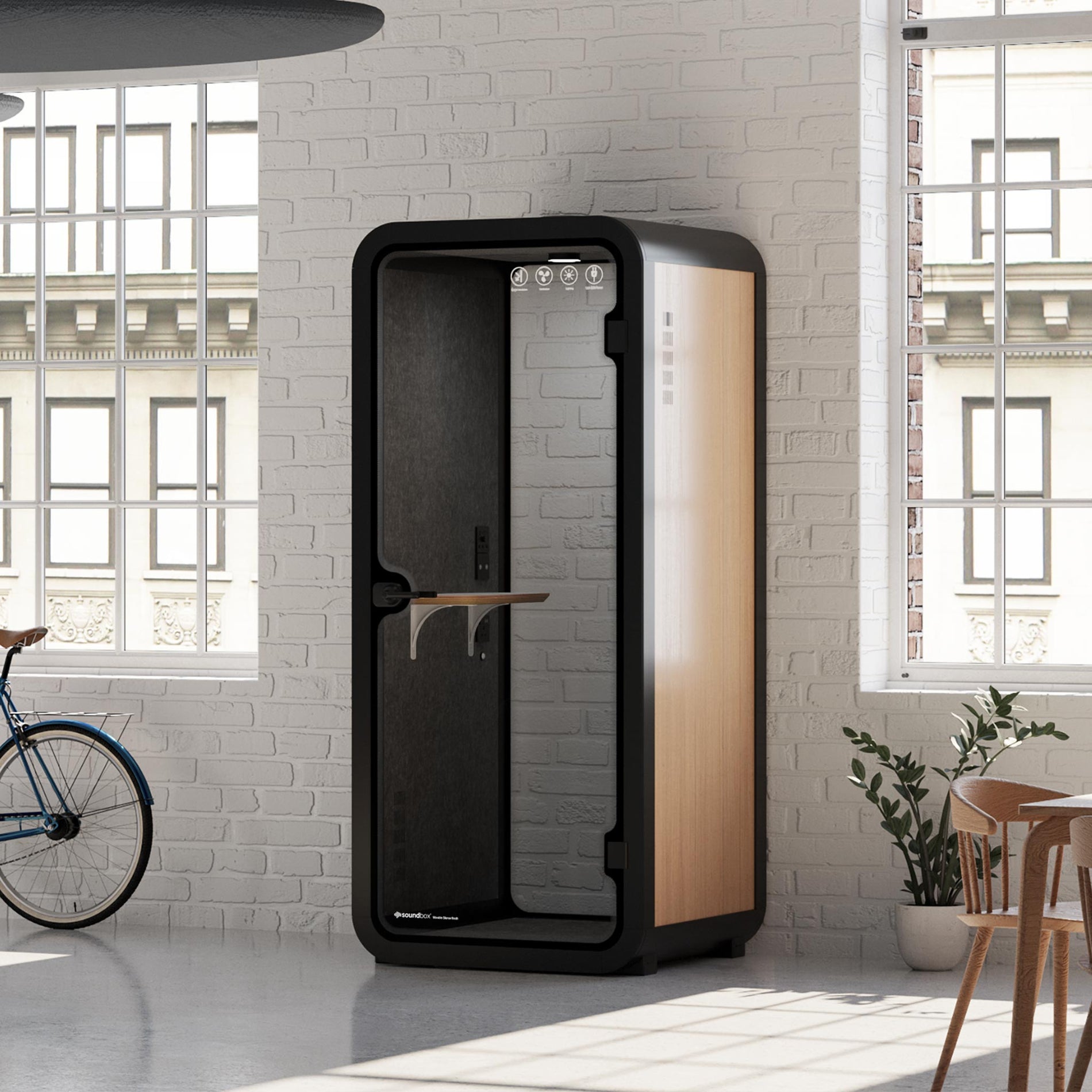 Büro Pod Quell AkustikWooden / Dark Grey / No Furniture | Upgraded Device Shelf