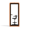 Quell Acoustic Plus Soundproof pod in orange, office pod with device shelf, top view of shelf and office chair
