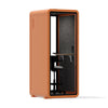 Quell Acoustic Soundproof pod in orange, office pod with device shelf, angled product preview