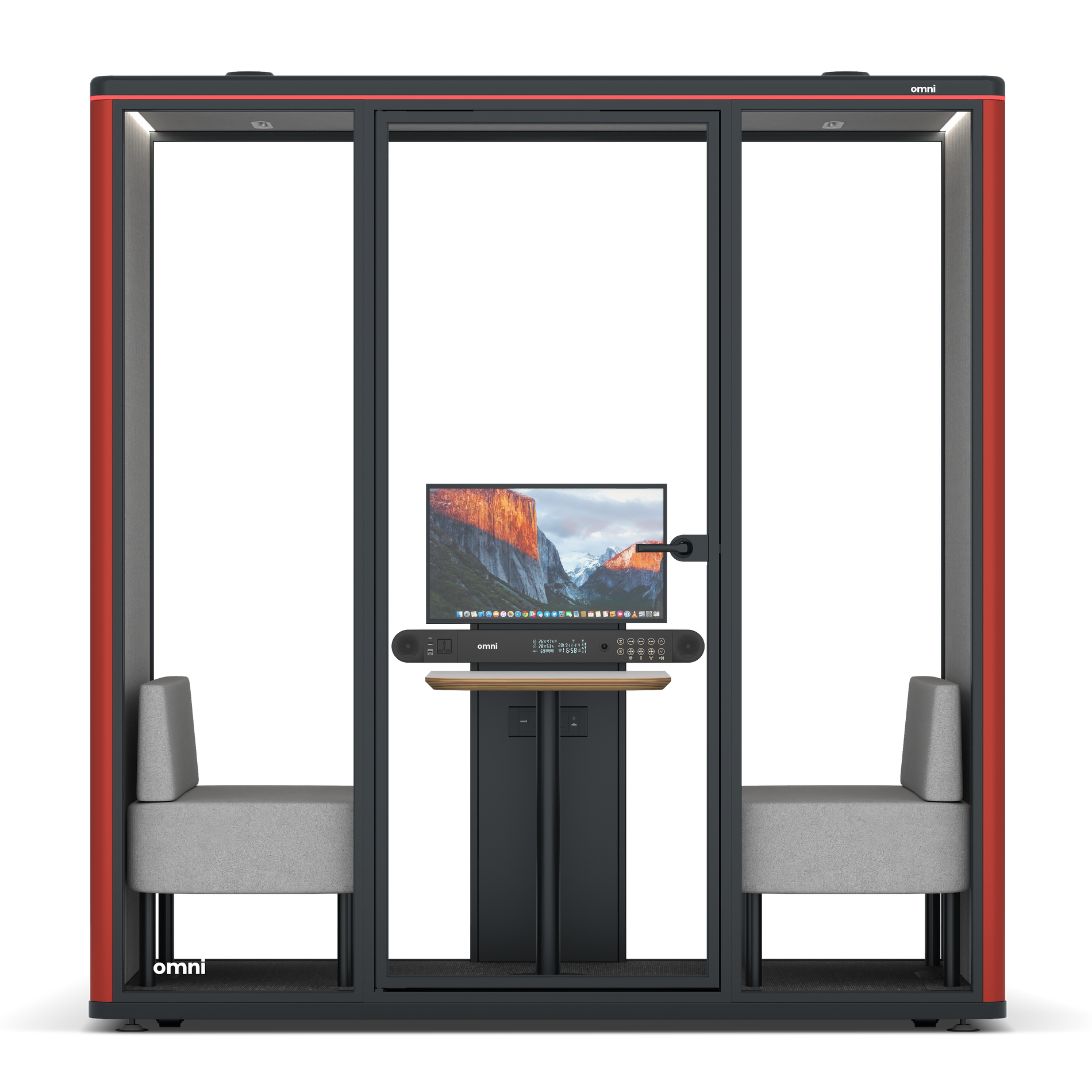 Omni DemiTable (+ Monitor Stand) / RAL Tomato Red / #6d6c69