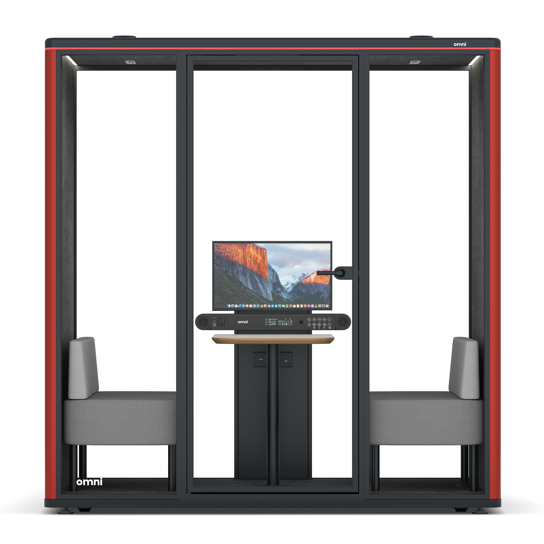 Omni DemiTable (+ Monitor Stand) / RAL Tomato Red / #615f5d