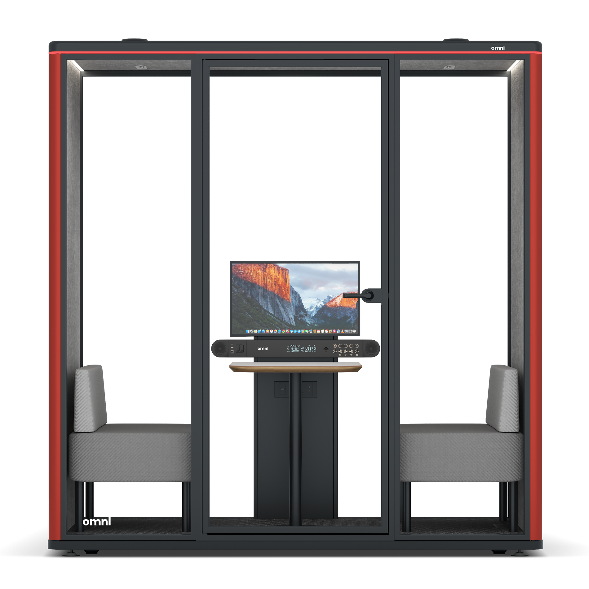Omni DemiTable (+ Monitor Stand) / RAL Tomato Red / #a49f98