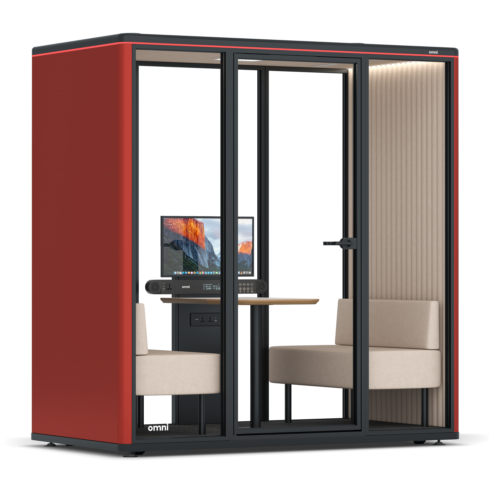 Omni DemiTable (+ Monitor Stand) / RAL Tomato Red / #a18e7e