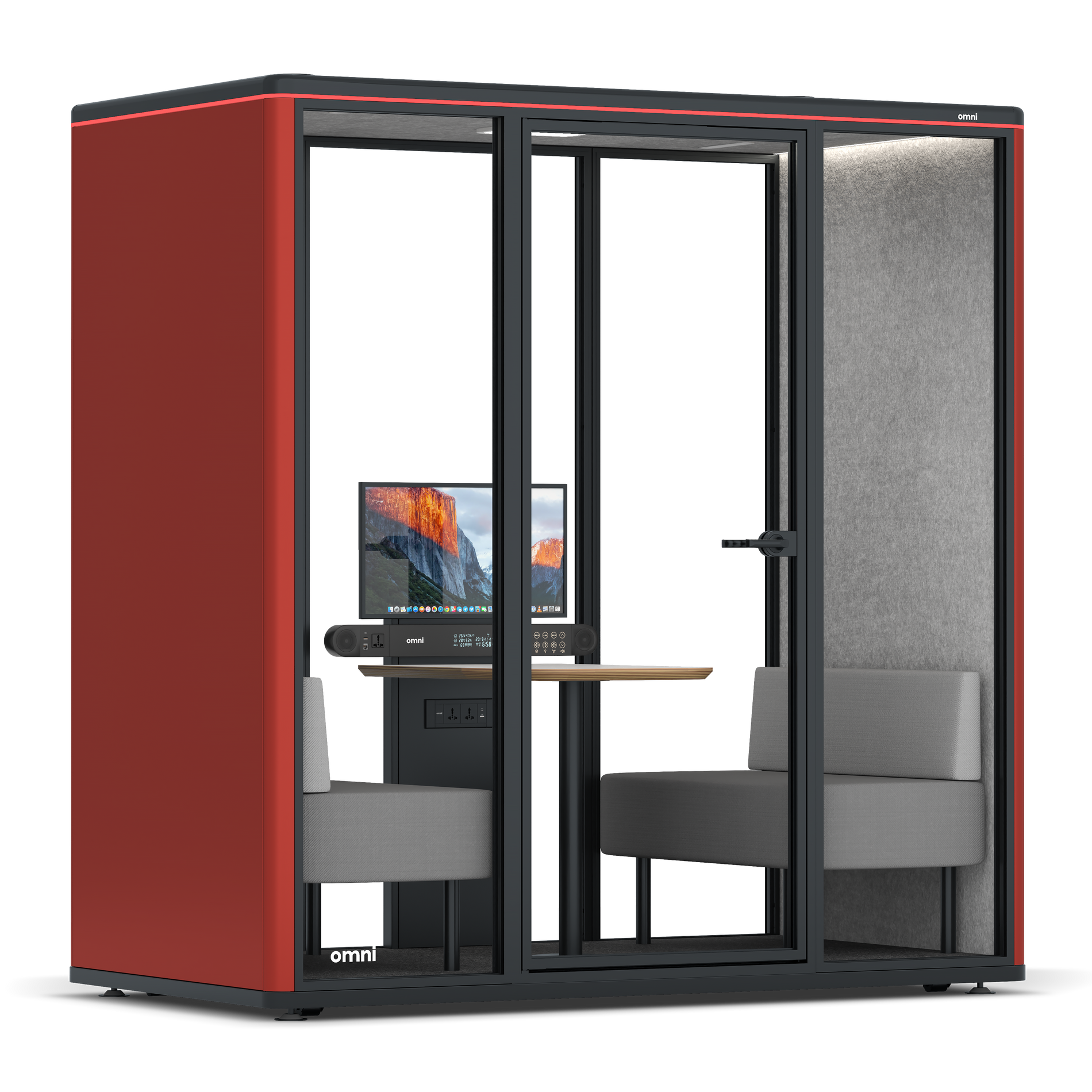 Omni DemiTable (+ Monitor Stand) / RAL Tomato Red / #a49f98