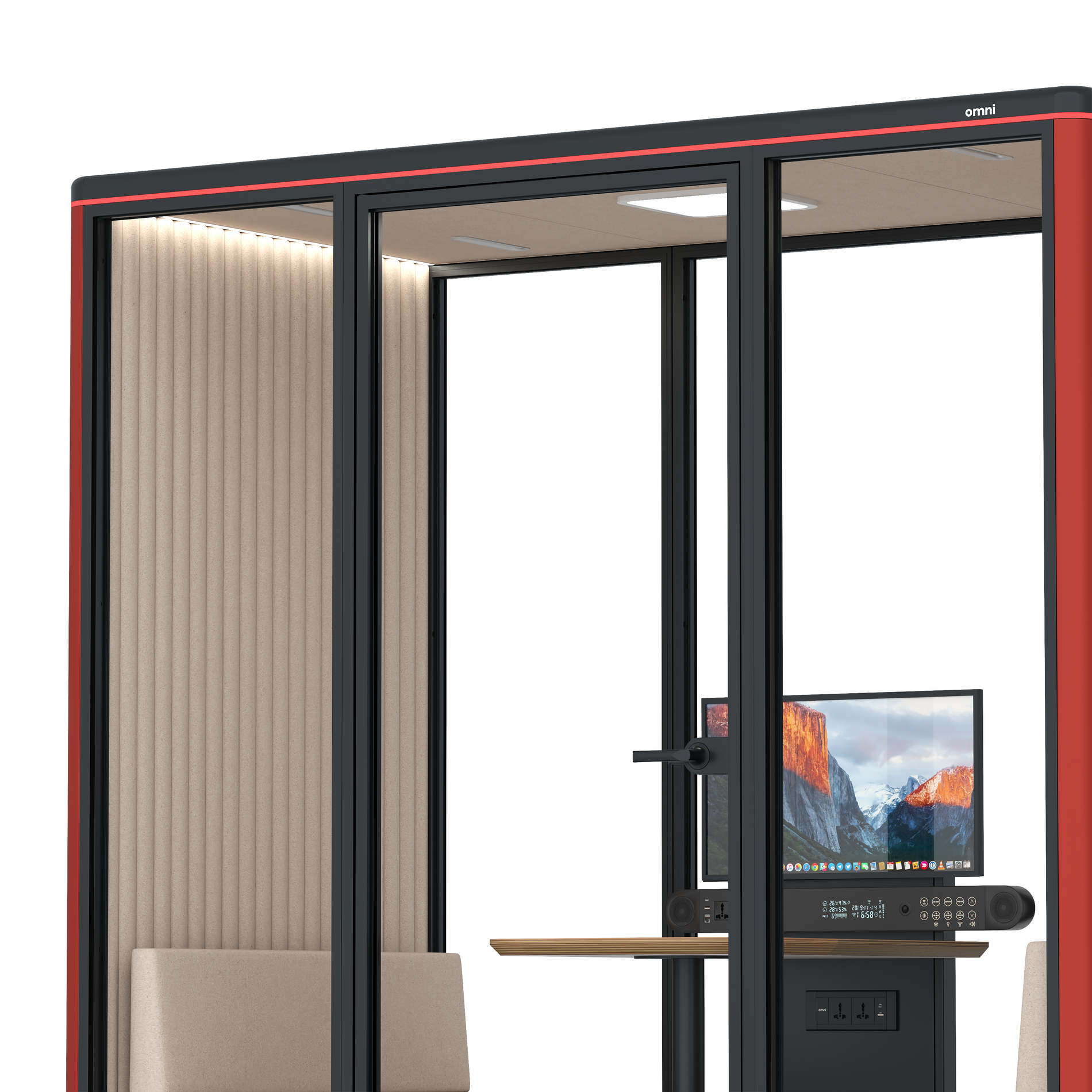 Omni DemiTable (+ Monitor Stand) / RAL Tomato Red / #a18e7e
