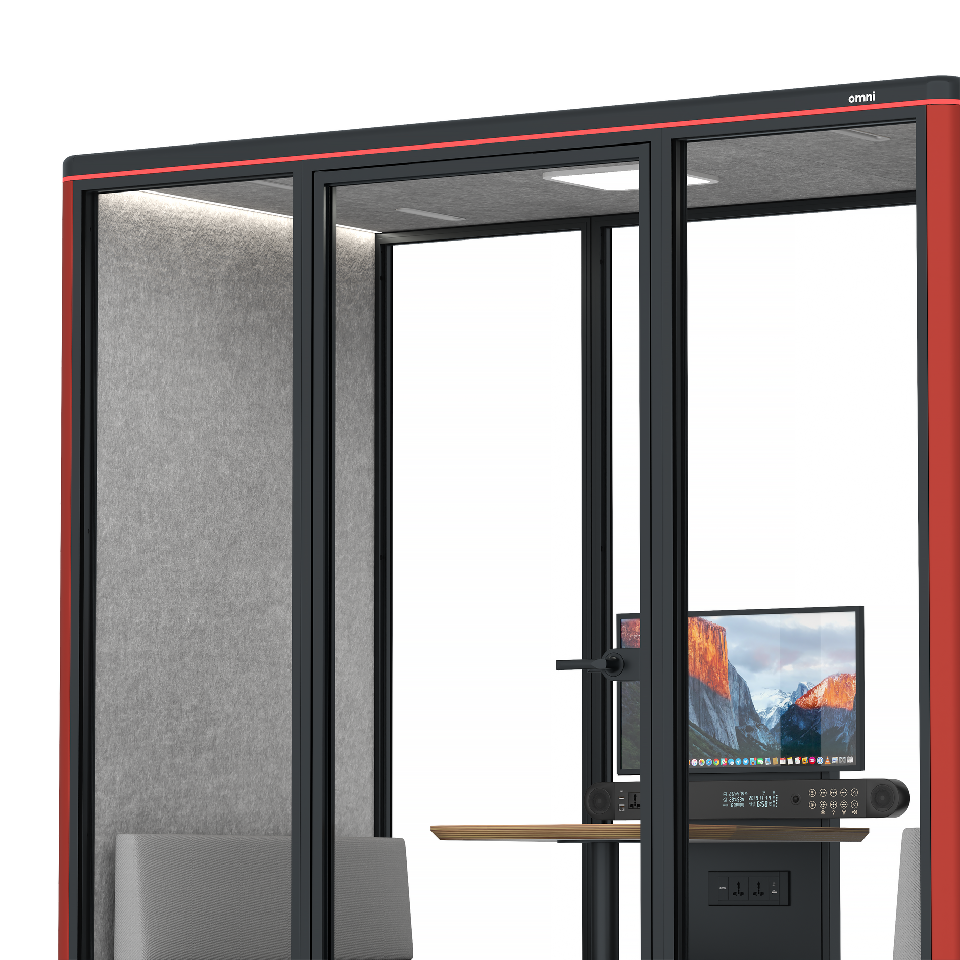 Omni DemiTable (+ Monitor Stand) / RAL Tomato Red / #a49f98