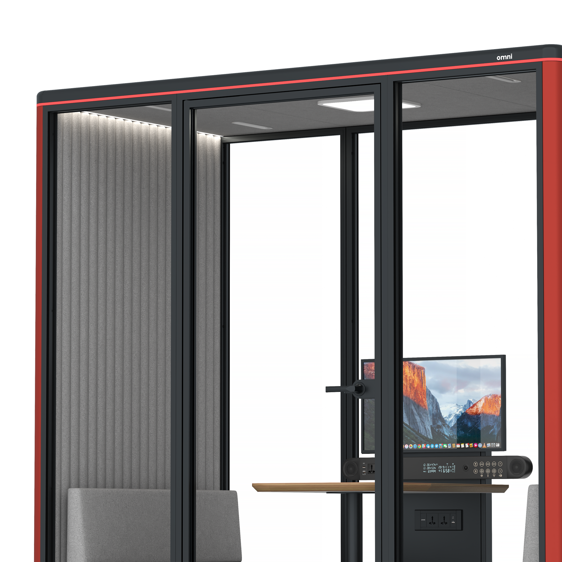 Omni DemiTable (+ Monitor Stand) / RAL Tomato Red / #6d6c69