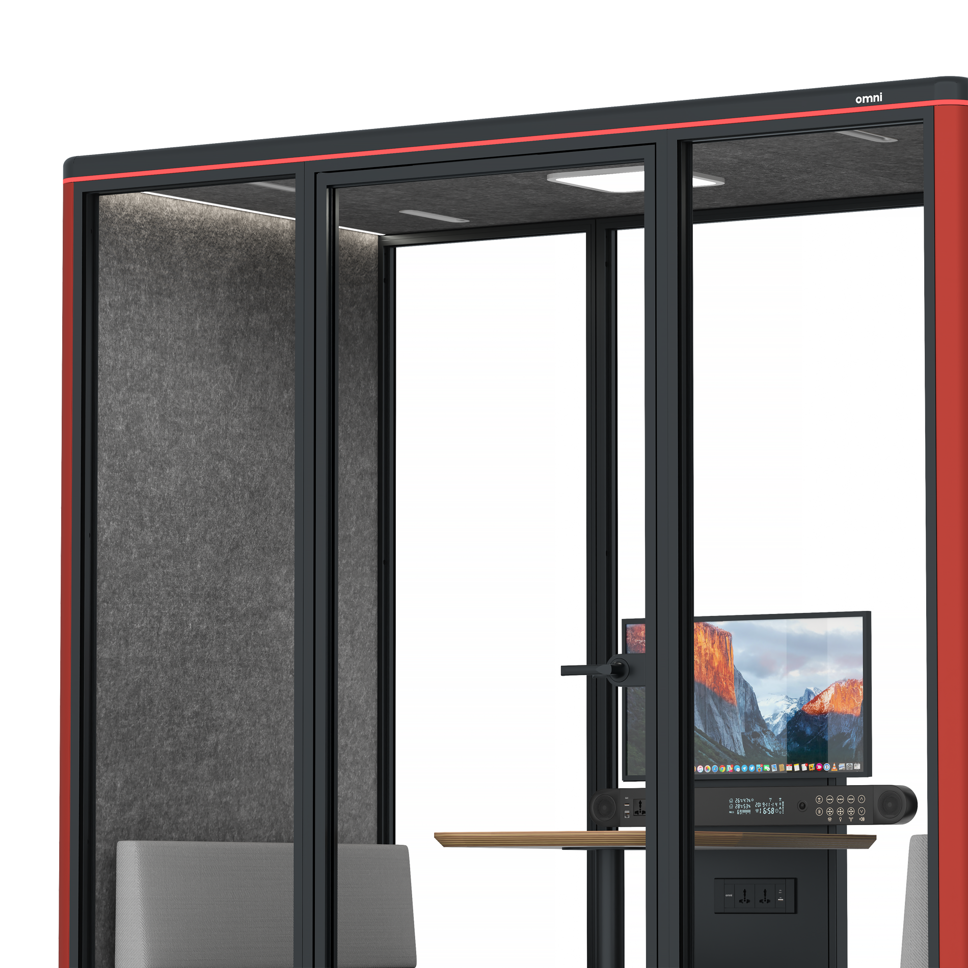 Omni DemiTable (+ Monitor Stand) / RAL Tomato Red / #615f5d